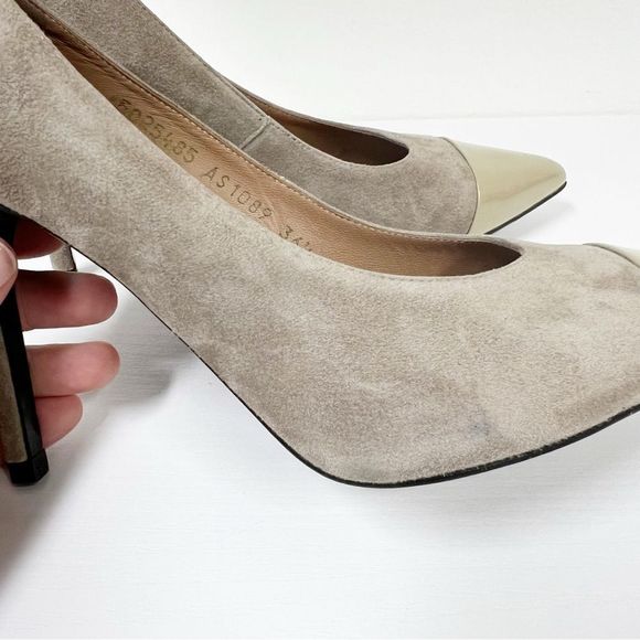 Escada Suede Patent Stiletto Point 36.5 Taupe - Picture 6 of 8